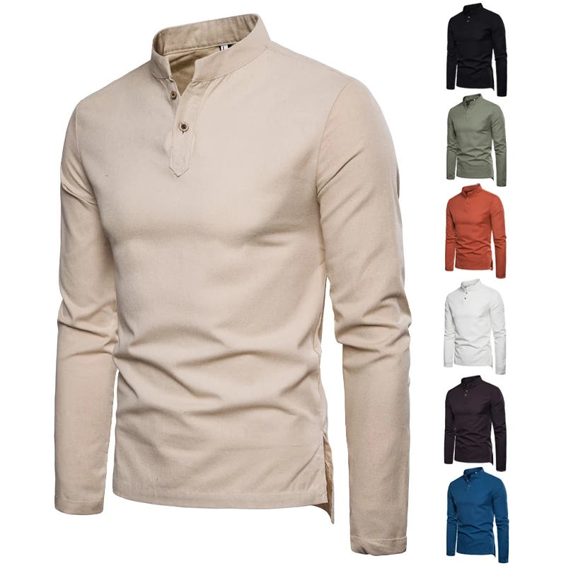 

Рубашка мужская с длинным рукавом, повседневная сорочка из хлопка и льна, однотонная, большие размеры