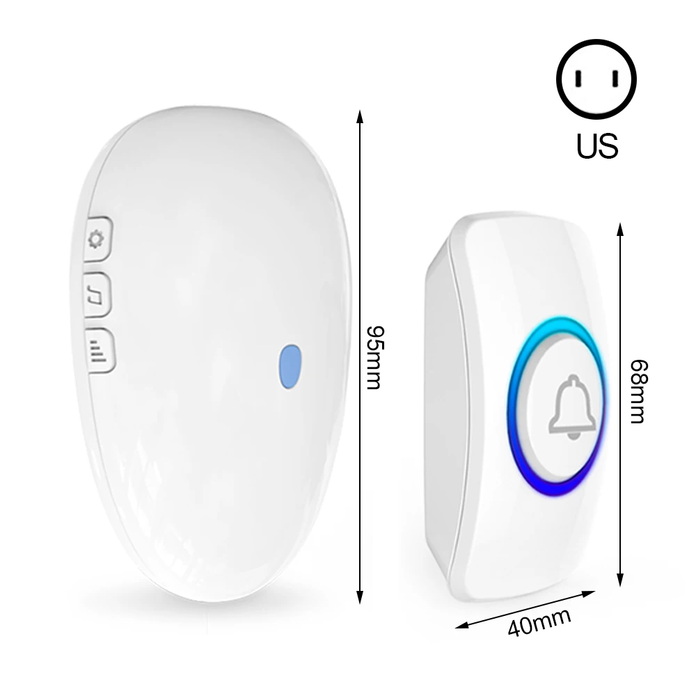

Wireless Doorbell 433Mhz Home Welcome Smart Doorbell Remote EU US Plug Smart Door Bell 57 Melodies LED Flash Home Door Chimes