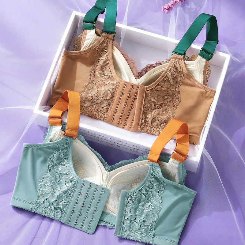 

Women Full Coverage Wire Free Flower Lace Bra 34 36 38 40 42 B C D E F