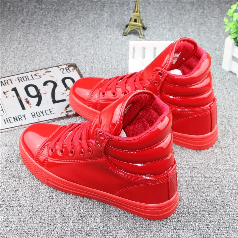 

YeddaMavis Black Sneakers Women Boots Womens Shoes 2020 Spring Korean Lace Up High-Top Patent Leather Shoes Women Shoes Woman