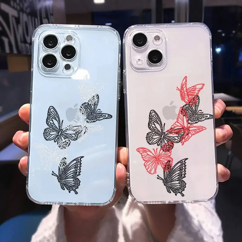 

Phone Case for iphone 13 12 11 pro max mini 6 6s 7 8 plus SE2020 X XR XS shell transparent case shell Pretty butterfly design