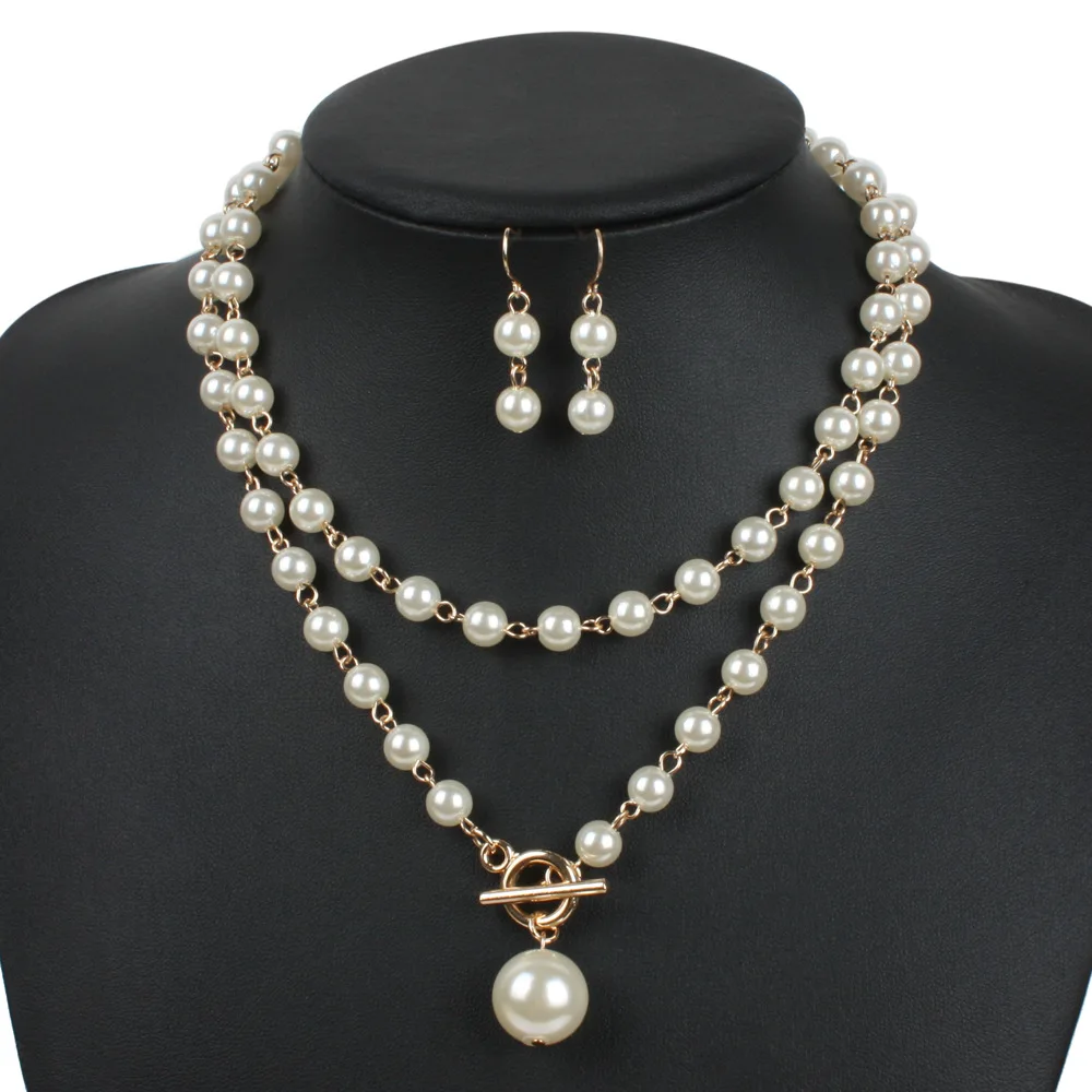 

European and American new fashion pearl necklace adjustable neckband multi color long sweater chain suit wholesale