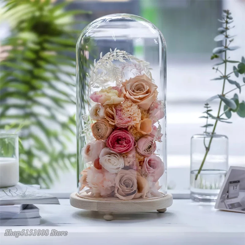 Современный Стеклянный ночной Светильник s Dome Cloche Cover Декор сухие цветочные украшения ручной работы ремесло банка дерево цвет база с ногами светодиодный светильник