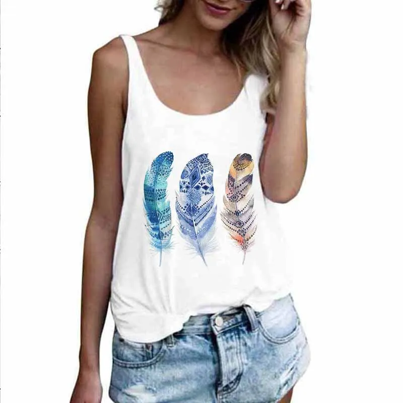 Sexy Tops Summer Harajuku Sleeveless Camisole Tank Vest Feathers Dream Catcher Print Casual Loose Women Female T-Shirt 90s | Женская