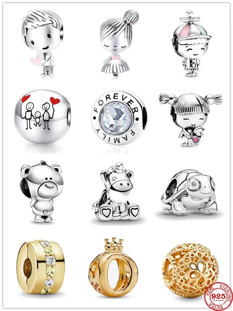 925 Sterling Silver Metal beads Family boy girl Beads Charm fit Original Pandora charms Bracelet DIY Women Jewelry | Украшения и