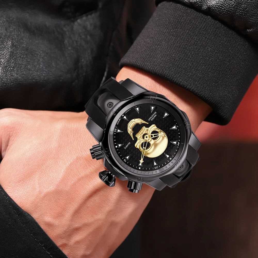 

VAVA VOOM Cool Punk 3D Skull Men Watch Brand Luxury Steel Quartz Men Watches Waterproof Retro Fashion Gold Black Clock Relogio