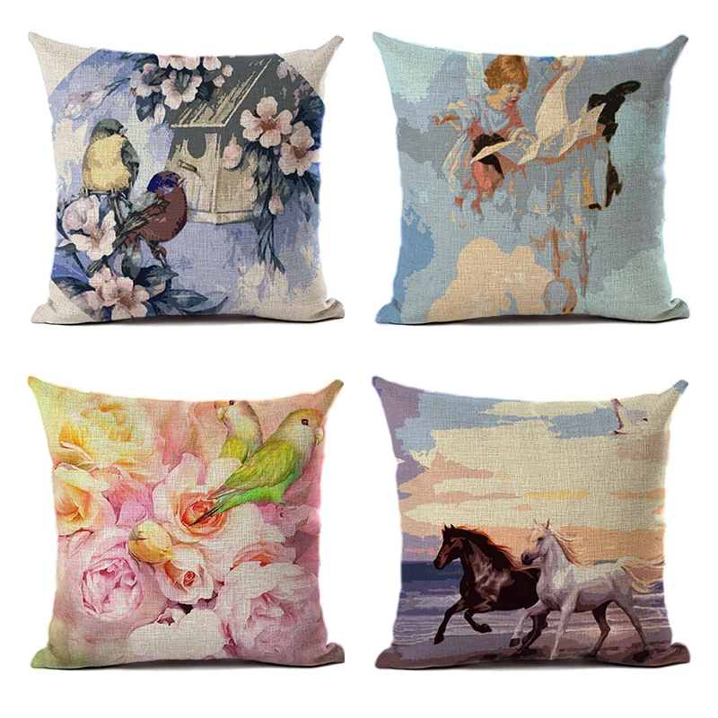 4 шт. наволочка для подушки льняные или полиэфирные цветы птицы красота Печать