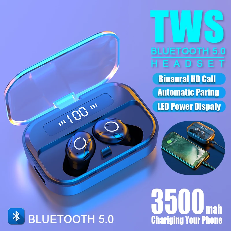 Беспроводные Bluetooth наушники TWS спортивные басы светодиодный дисплей