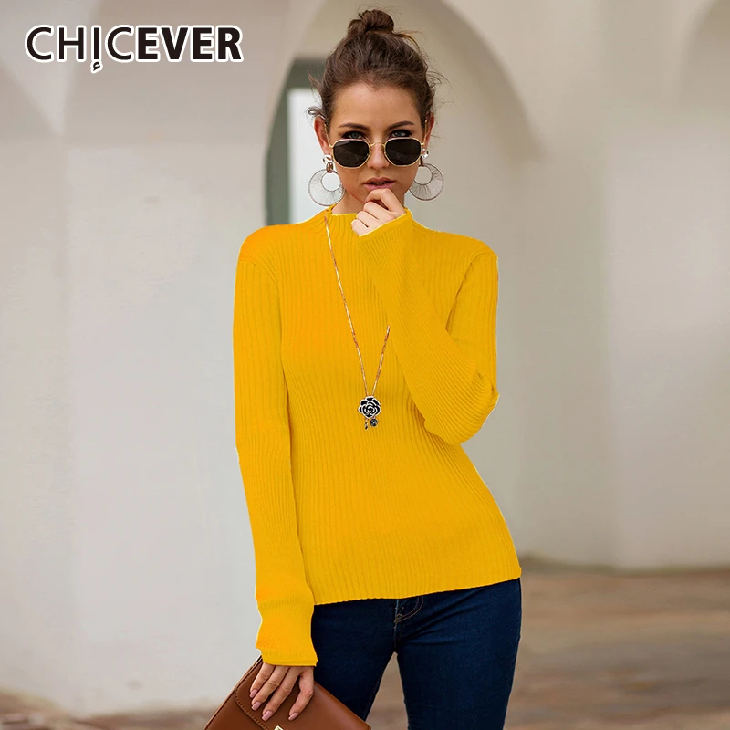 CHICEVER элегантный вязаный женский свитер водолазка длинный рукав Пуловеры Большие