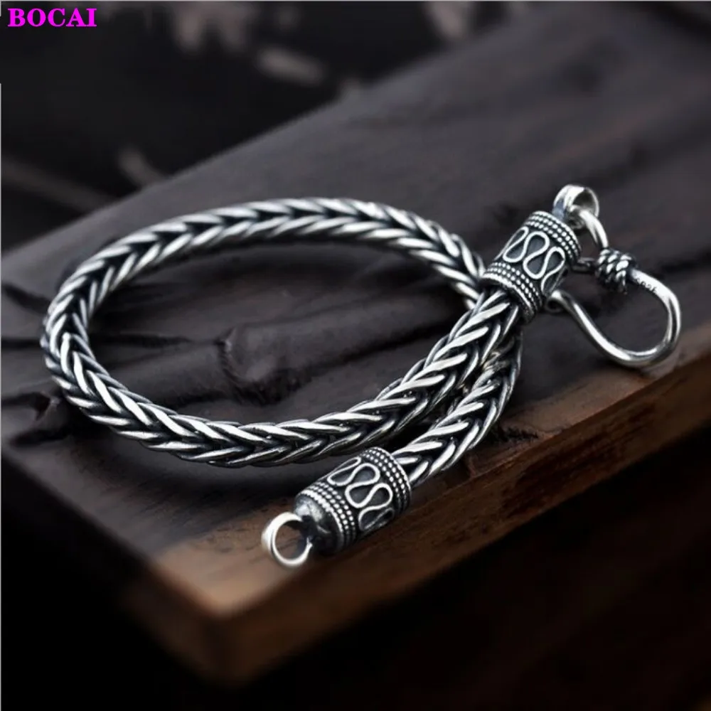 Мужской серебряный браслет BOCAI S925 пробы винтажная плетеная цепочка ручной работы