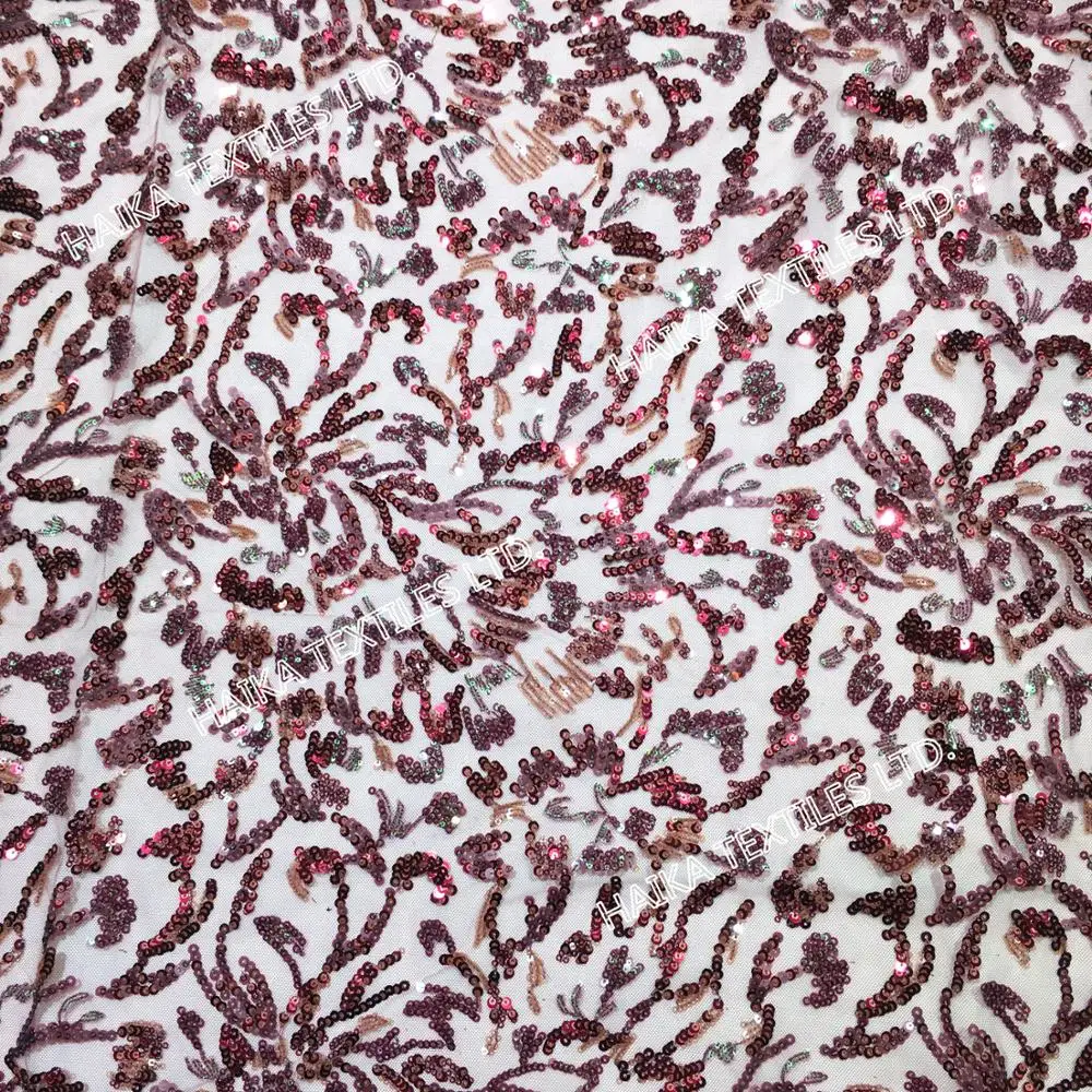 

HK-S-108475 High Quality multicolor 3mm+4mm+5mm Sequins embroidery on poly Tulle Mesh Fabric for woman dress