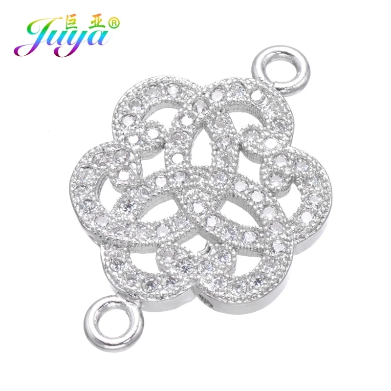 White Gold Juya DIY Ювелирные компоненты поставки кубического циркония Дракон Цветок Хамса Разъем аксессуары для женщин серьги браслет Изготовление - Цвет: White Gold