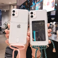 transparent case for iphone 12 11 pro xs max xr x 6s 7 8 plus crossbody airbag card slot necklace cord lanyard soft clear cover
