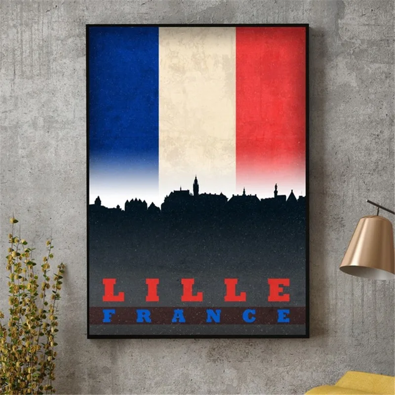 Lille Lyon Marseille Paris France flag city skyline poster canvas art prints home decor | Дом и сад