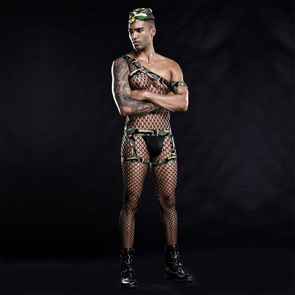 Мужская камуфляжная форма сексуальный боди нижнее белье экзотическая