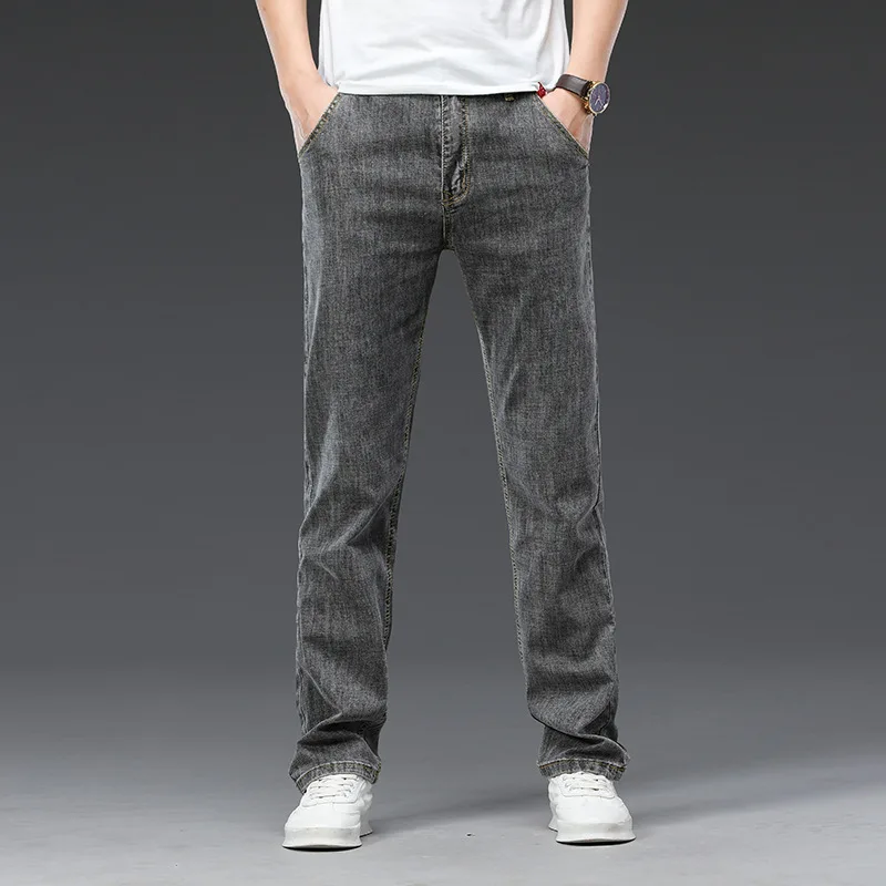 

ICPANS Summer Thin Denim Casual Pants Mesn Straight Stretch Classic Mens Trousers Jeans