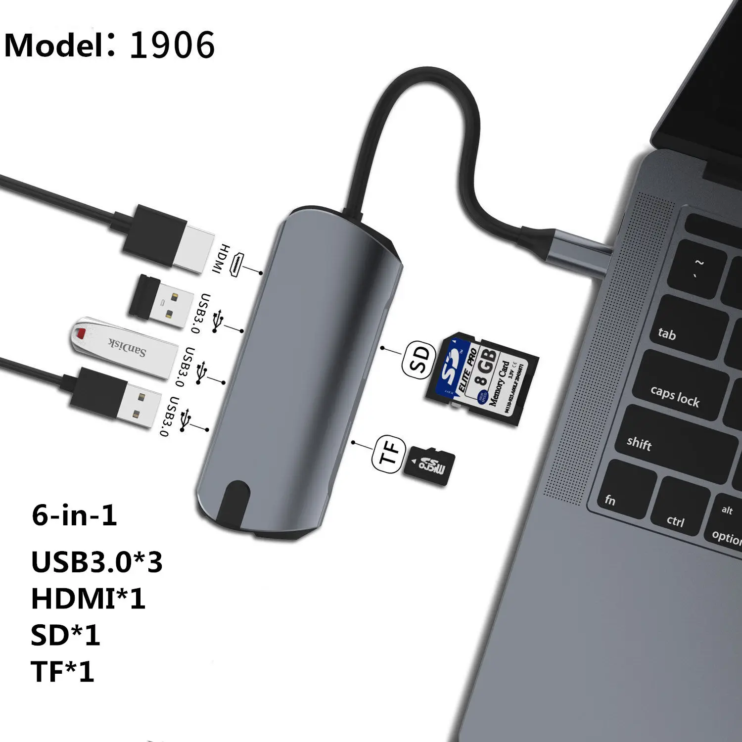 USB разветвитель Концентратор USB type C с HDMI RJ45 PD зарядка SD кард-ридер USB C концентратор Type C Plitter для Macbook Pro Аксессуары для ноутбуков мультихаб ноутбук аксессуары Multi HUB комплектующие для пк - Цвет: 1906