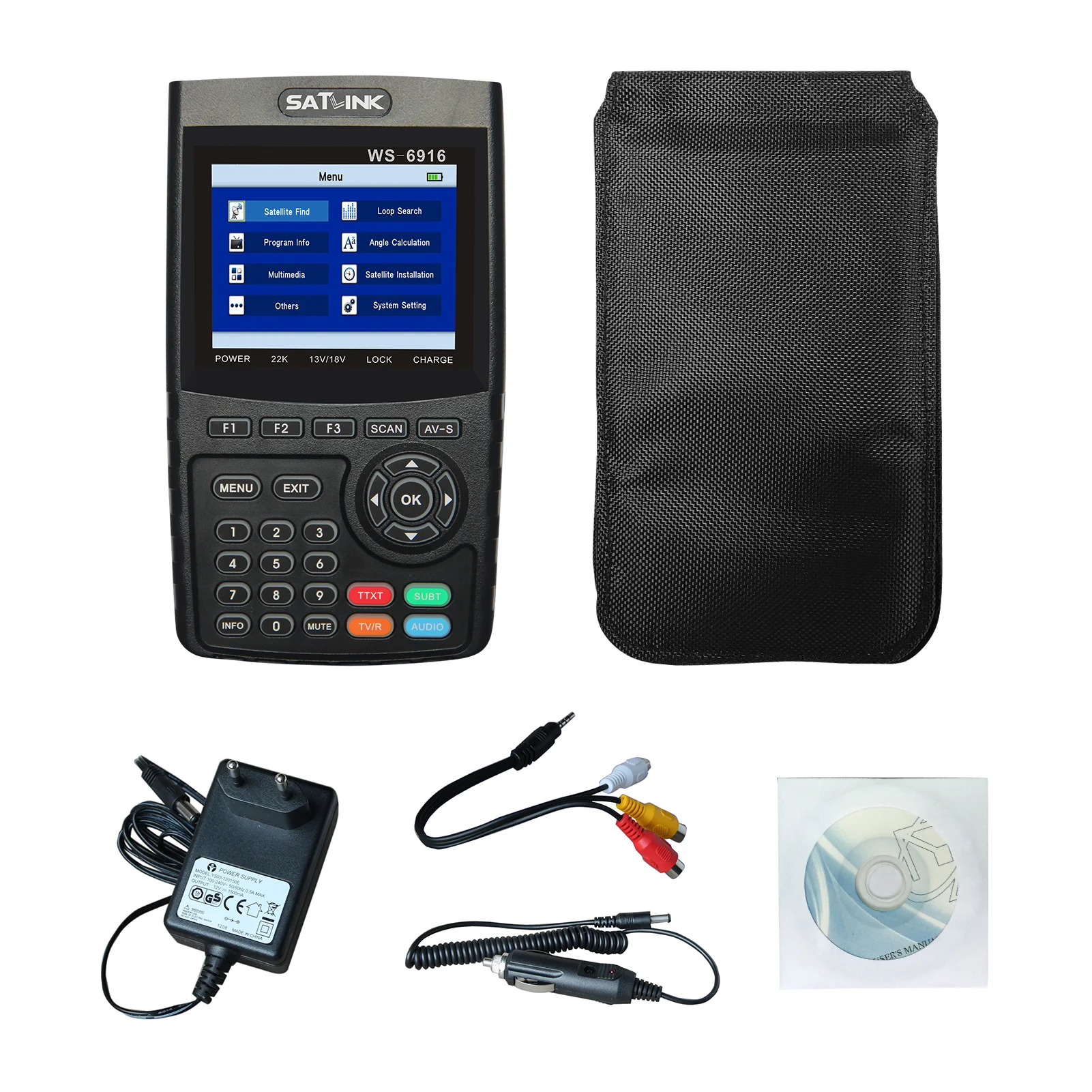 

WS-6916 Digital Satellite Finder Meter HD Digital Satellite TV Finder Digital Satellite Signal Finder Meter with Carrying Pouch