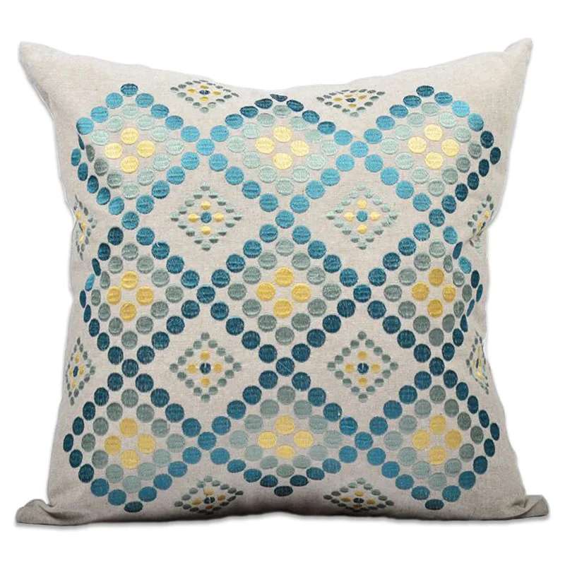 

45x45cm/50x50cm luxury embroidered geometric dots cushion cover sofa throw pillowcase square linen pillow cover for backrest