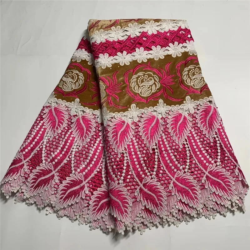 

African cord lace fabrics 2020 high quality lace with stones latest embroidery guipure nigerian mesh lace fabric 5yards DFS112
