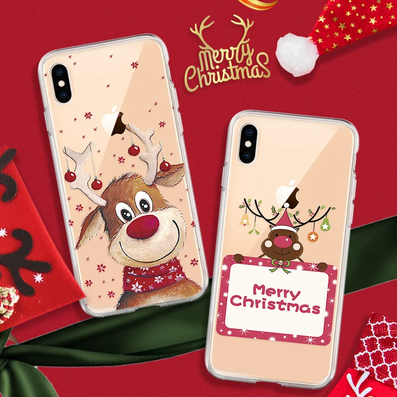 Merry Christmas Phone Case For iPhone XR XS Max X 8 7 6 6s Plus 10 Cartoon Santa Claus elk TPU Cover for 11 2019 Couples |