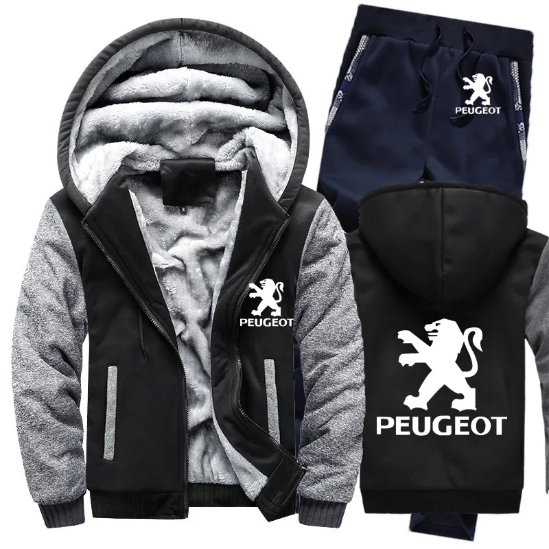 Зимняя мужская толстовка с капюшоном peugeot Car Logo, мужские толстовки с капюшоном, костюм толстый теплый флис, хлопковый спортивный костюм на молнии, мужская куртка+ штаны, комплекты из 2 предметов - Цвет: 807