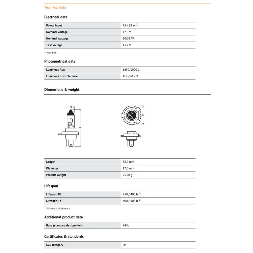Автомобильная галогенная лампа OSRAM H4 9003 HB2 12 в 60/55 Вт P43t 64193 оригинал 3200K
