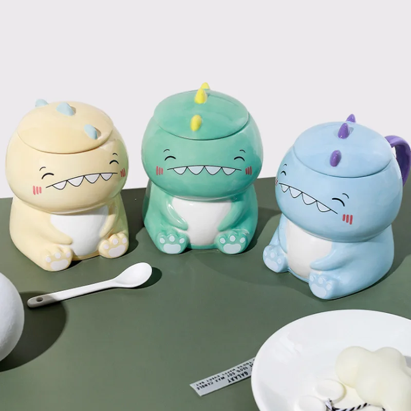 

Cup Personality Cartoon Cute Dinosaur Ceramic Couple Cup Gift Creative Coffee Cup Mug Gift with Lid