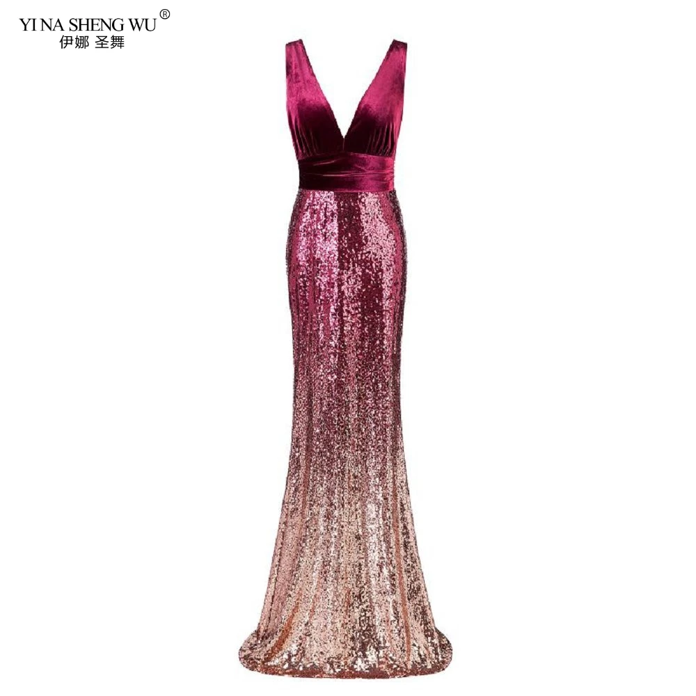 Длинное вечернее платье с V образным вырезом без рукавов|Женские платья| |