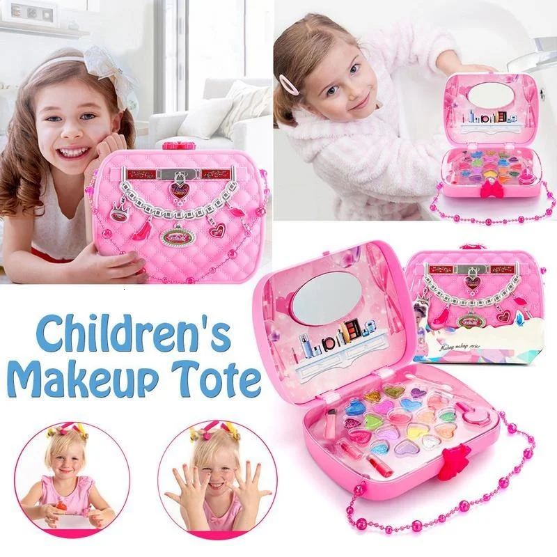 

Pretend Play Girls Make Up Toy Safety Non-toxic Makeup Kit Set Dressing Cosmetic Travel Bag Box Beauty Toys For Children Gift