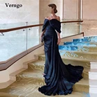 Черные Атласные Длинные вечерние платья Verngo со съемным оверсайз с открытыми плечами для Саудовской Аравии, женские элегантные вечерние платья для выпускного вечера