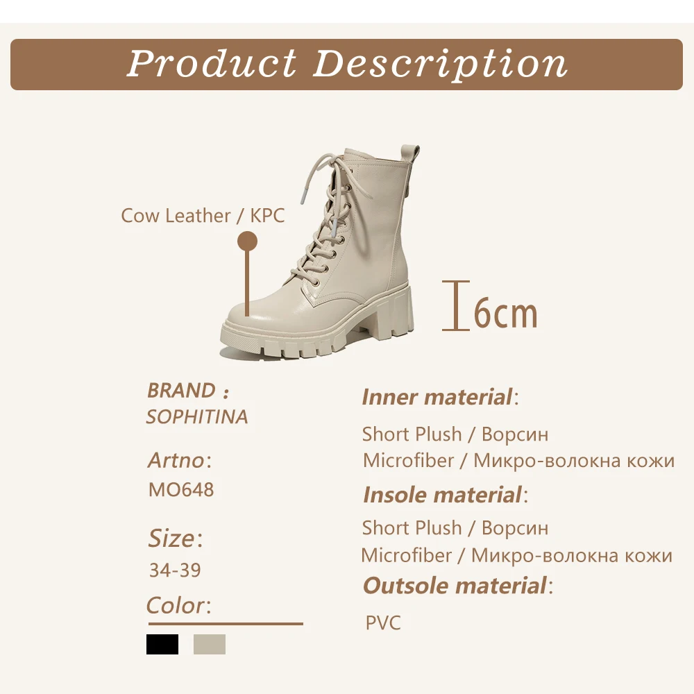 

SOPHITINA Fashion Ankle Boots Comfortable Round Toe Square Mid-Heel Lace-up Shoes Ladies Winter Warm Anti-Skid Women Boots MO648