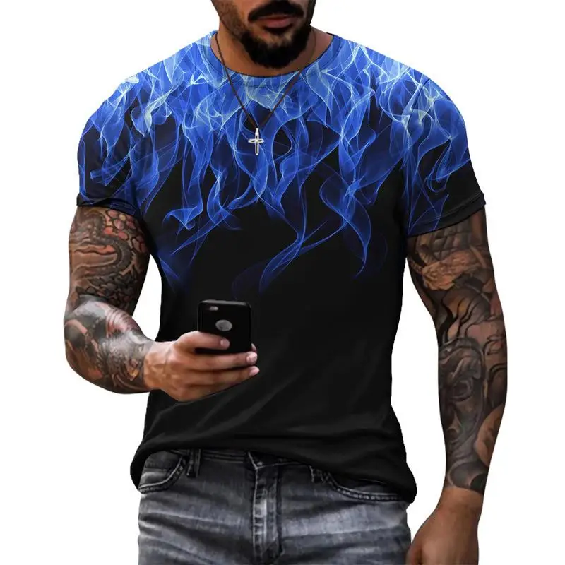 

New flame men's T-shirt summer fashion short sleeve 3D round collar shirt smoke element T-shirt fashion men's T-shirt