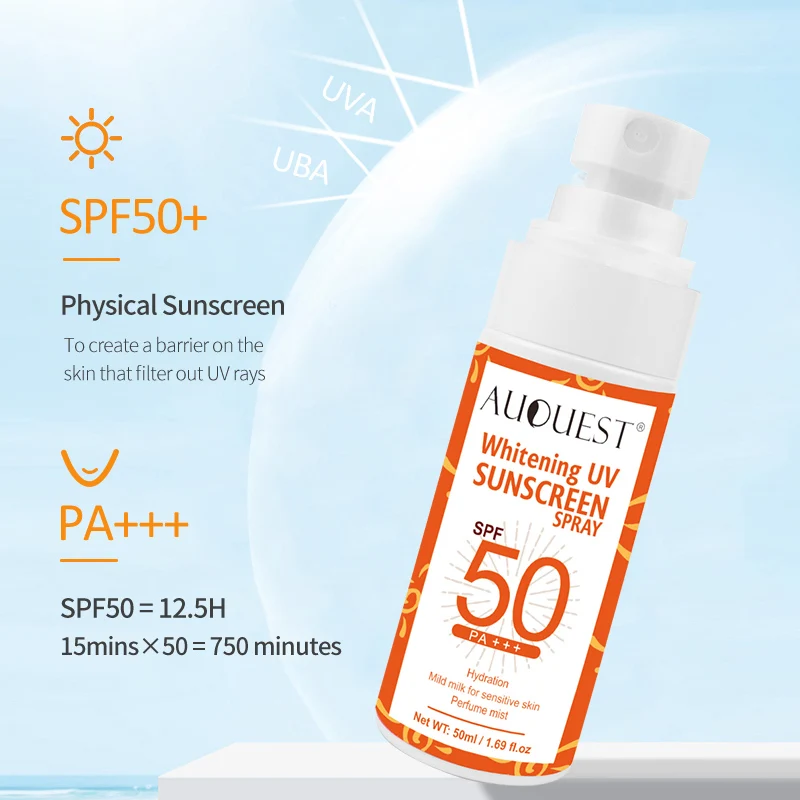 

Солнцезащитный УФ-спрей SPF50, без масла, водонепроницаемый спортивный лосьон для пляжа, Мгновенное Отбеливание, Солнцезащитный спрей для тел...