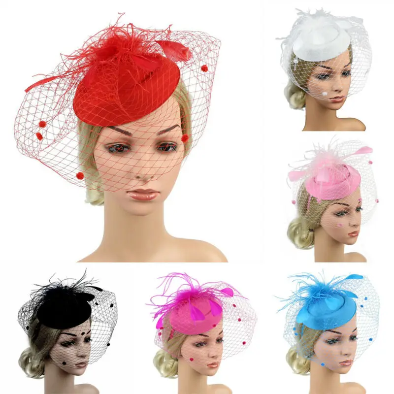 

Fascinator Headwear for Women Winter Embroidered Veil cotton Felt Pillbox Headwer for Formal Cocktail Party Wedding Headwear