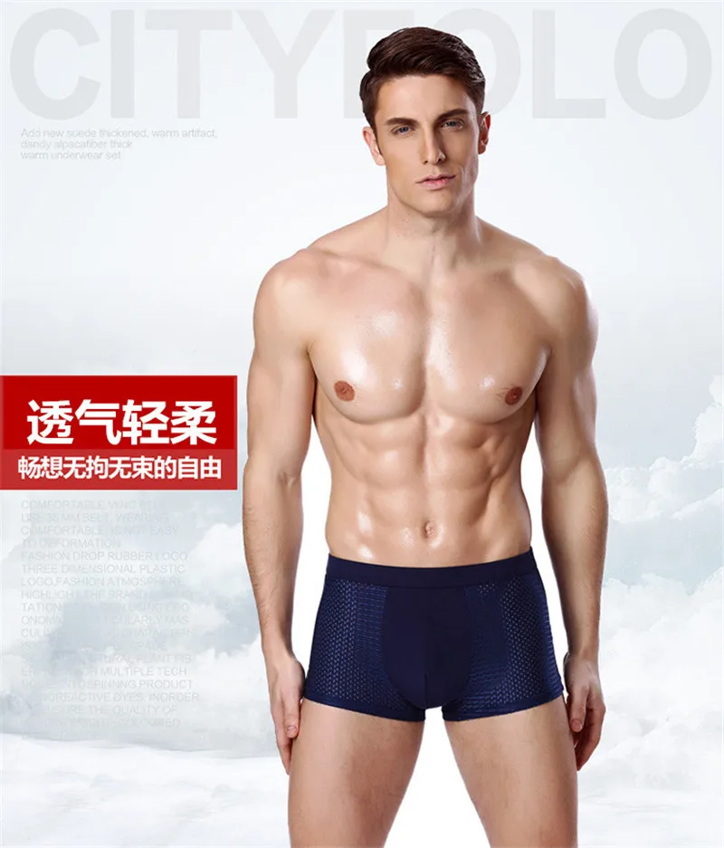 

4pcs/Lot Underpant Men Underwear Boxer With Pouch Panties for Man Bamboo Mesh Shorts Male Breathable Nightwear Large Size L-5XL
