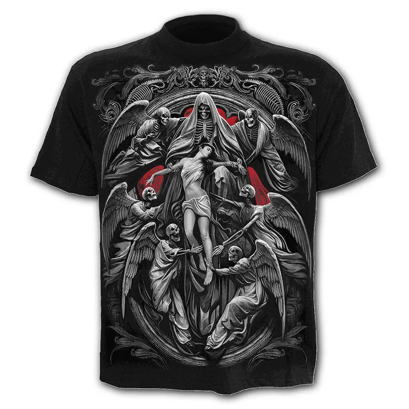 

European End American New Trend Skull 3D Three-Dimensional Pattern Men's T-Shirt Ice Silk Quick-Drying Loose Half Sleeve