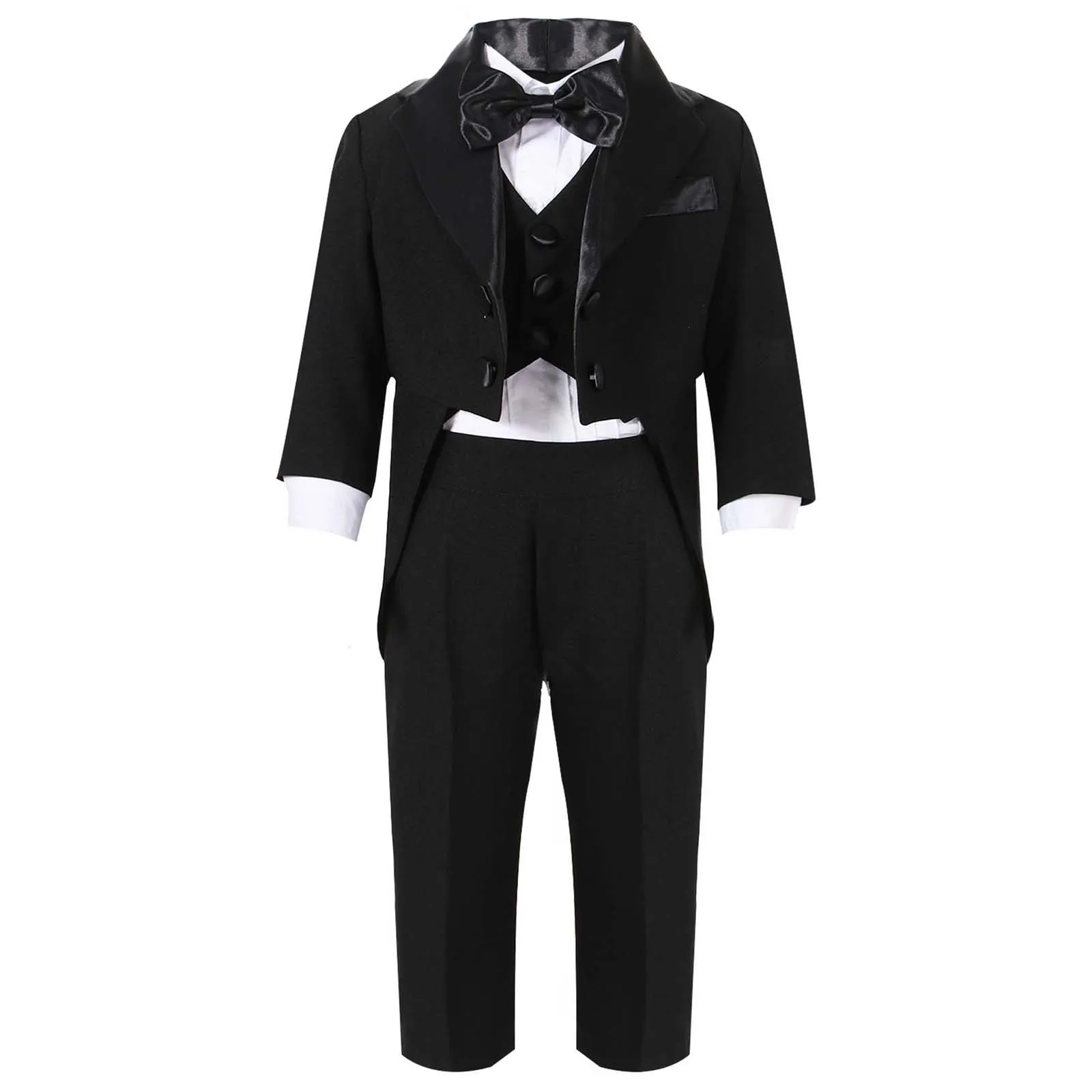 

Baby Boys Formal Tuxedo Gentleman Suits Wedding Christening Outfits Blazer Vest Shirt Pants Bow Tie 5 Piece Baptism Clothes Set