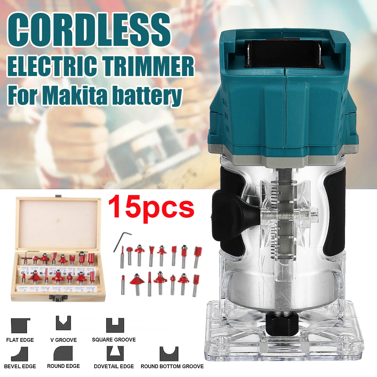 

Drillpro 850W 30000rpm Electric Trimmer Set Woodworking Laminate Palm Router Edge Joiner Plastic Base Kit for Makita 18V Battery