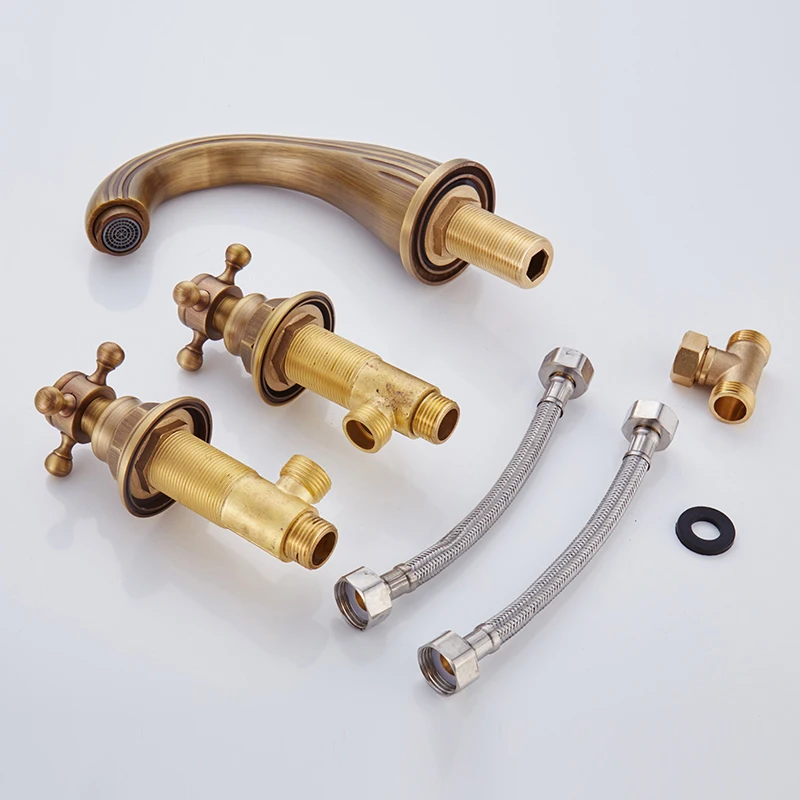 

Solid Brass Bathroom Sink Faucet Double Handles Single Spout Mixer Tap Deck Mount