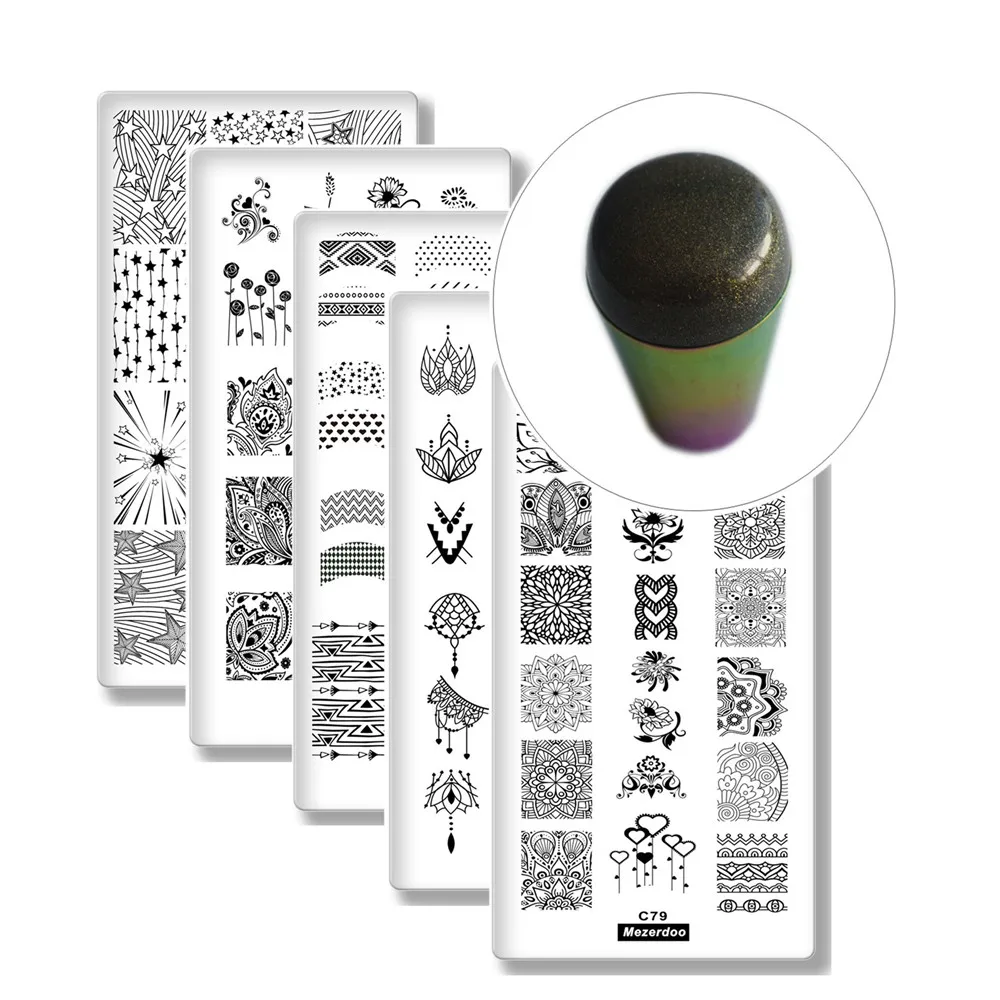 5 шт. пластины для стемпинга ногтей с рисунком цветов и башни + 1 Радуга | Красота