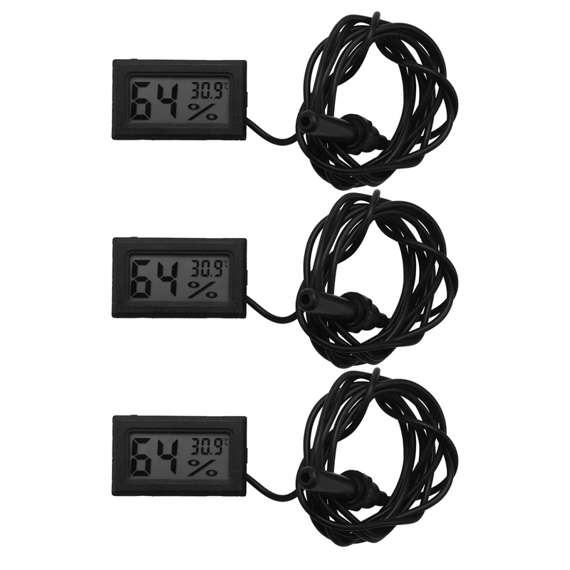 

3X Mini LCD Digital Thermometer Hygrometer Temperature Indoor Convenient Sensor Humidity Meter Gauge Cable, Black