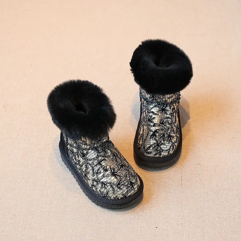 Scsech/новые зимние детские ботинки Утепленные на меху ботильоны из плюша золотого