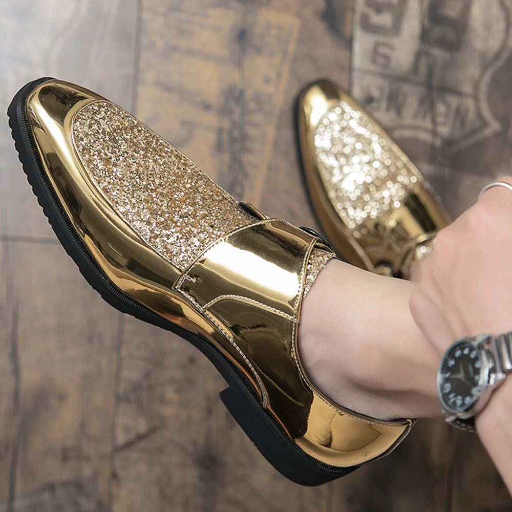 

New high-end customized men's fashion shoes, fashionable British casual leather shoes, gentlemen's plus size gold men's shoes