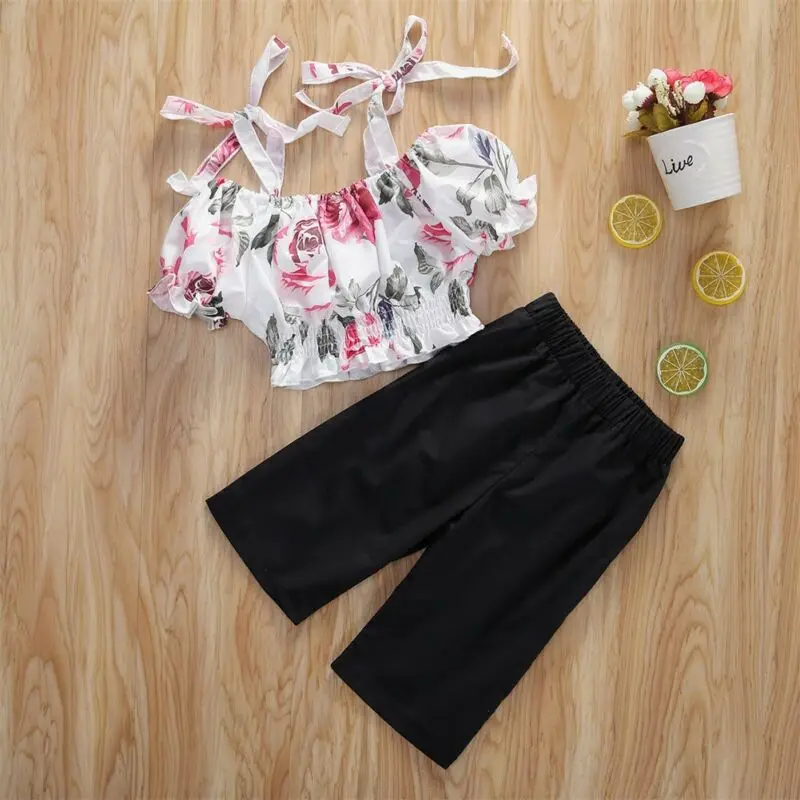 

AU Newborn Infant Baby Girls Folral Outfit Off Shoulder Tops Shirt Pants 2PCS