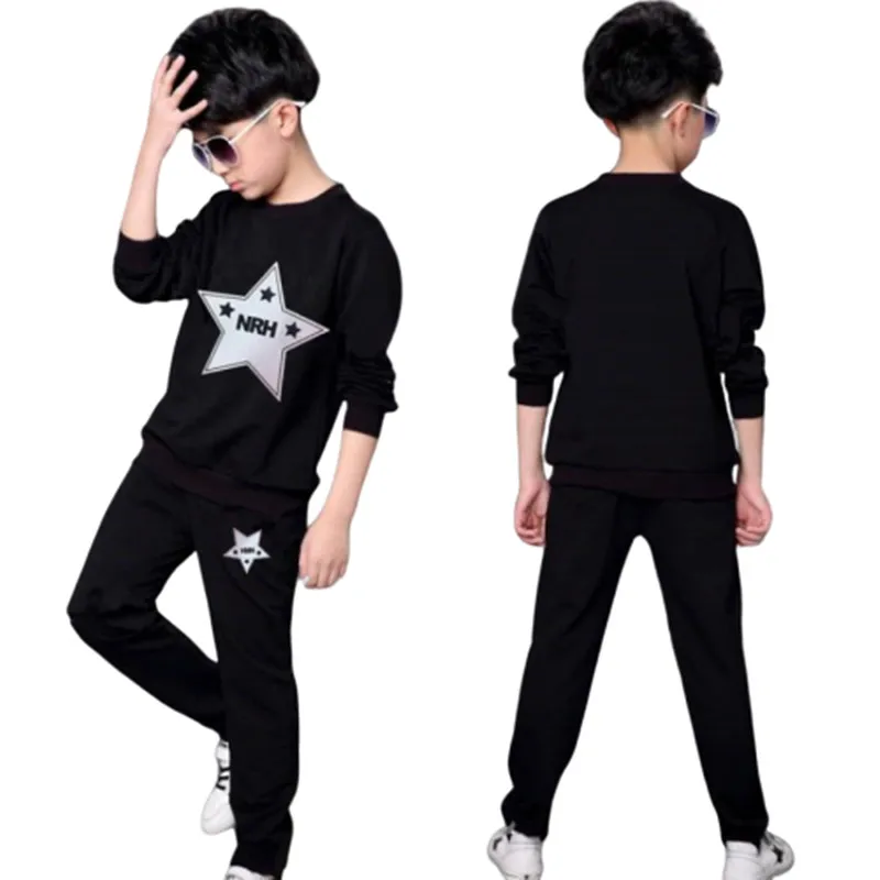 Kids Boys Sports Suit 2019 Spring and Autumn New O-neck Personality Two-piece Youth Casual Clothing Teenage |