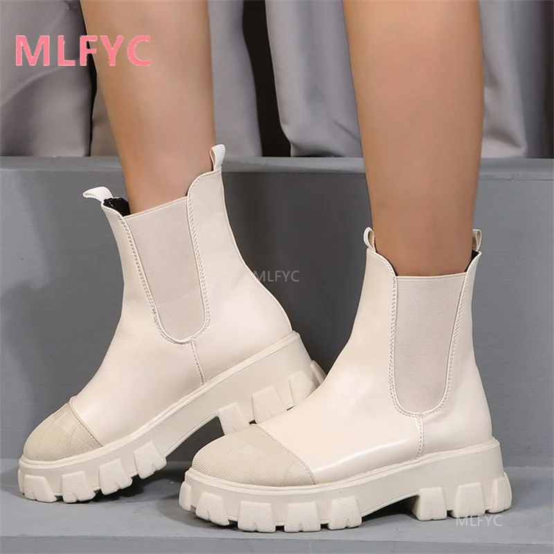 

Boots women's smoke tube short boots thick-soled mid-tube boots handsome fried street Chelsea fashion knight boots