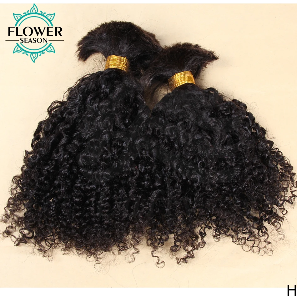 Kinky Curly Human Hair Bulk For Braiding No Weft Remy Mongolian Bulk Braiding Hair Extensions 1/2/3Pcs A Lot Bundle Flowerseason