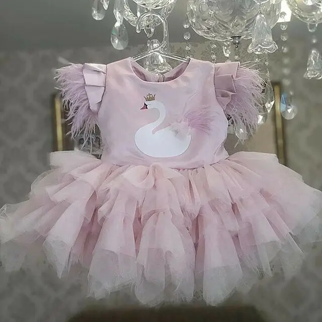 Детское платье с лебедем для маленьких девочек Кружевные вечерние платья