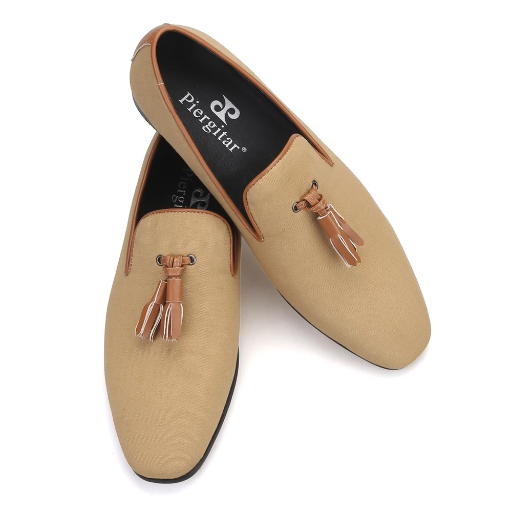 Мужские парусиновые туфли Piergitar кожаные лоферы ручной работы с кисточками для